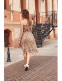 Asymmetric dress with flowers, brown and orange 91614 - Online store - Boutique